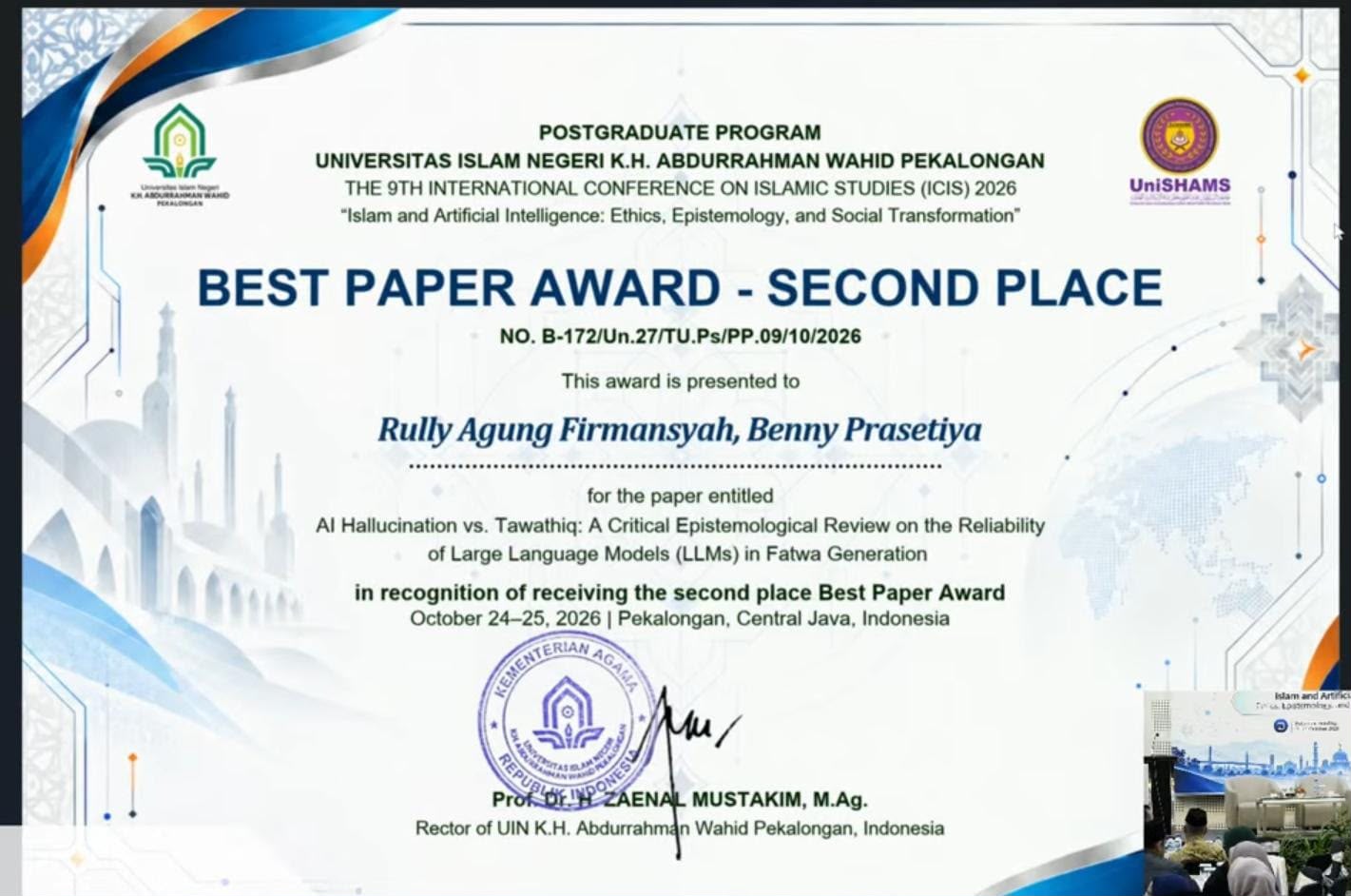 Mahasiswa IAD Probolinggo Raih Penghargaan Best Paper Award Second Place pada Konferensi Internasional ICIS 2026